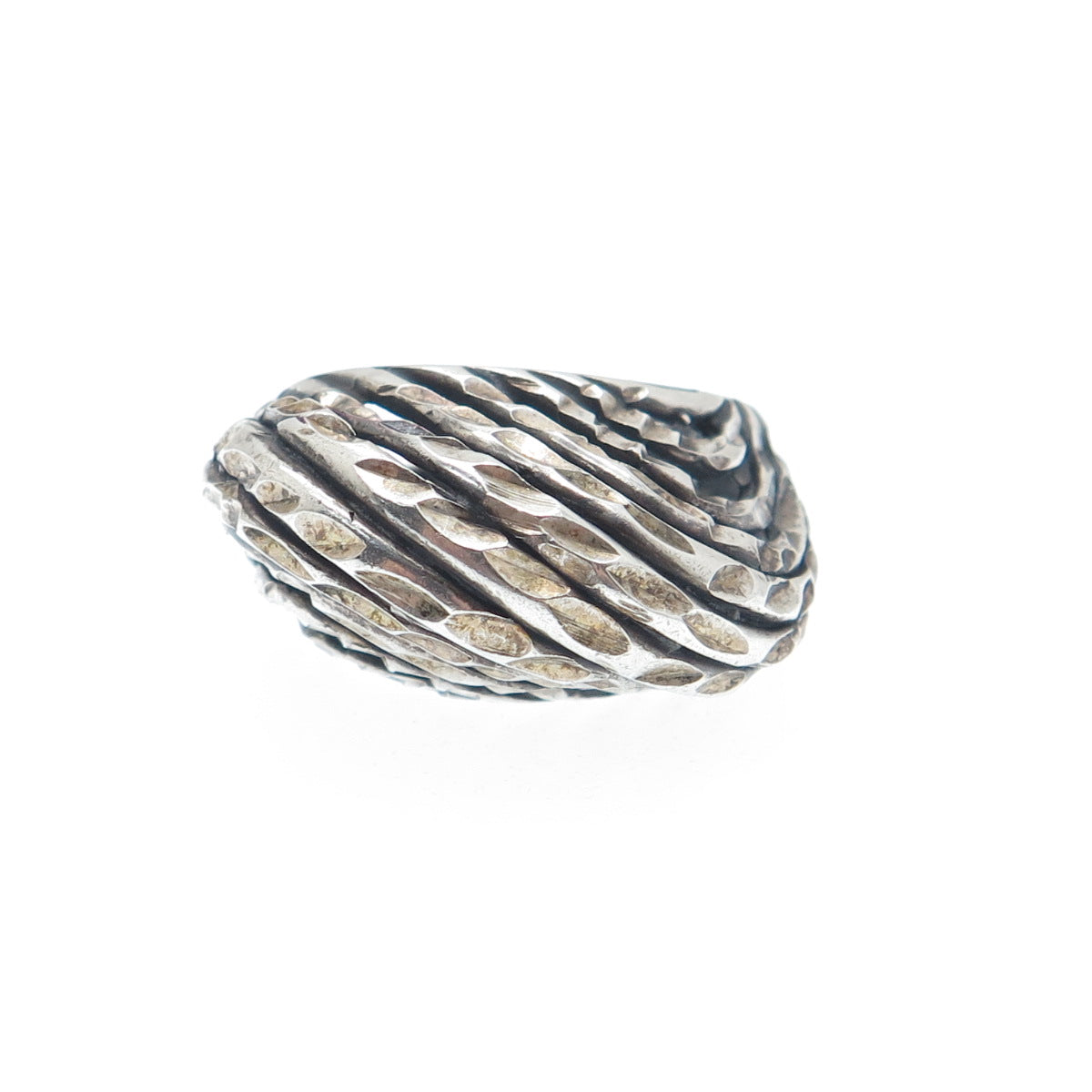 925 Sterling Silver Vintage Diamond-Cut Wavy Dome Oxidized Ring Size 4.75