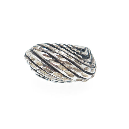 925 Sterling Silver Vintage Diamond-Cut Wavy Dome Oxidized Ring Size 4.75