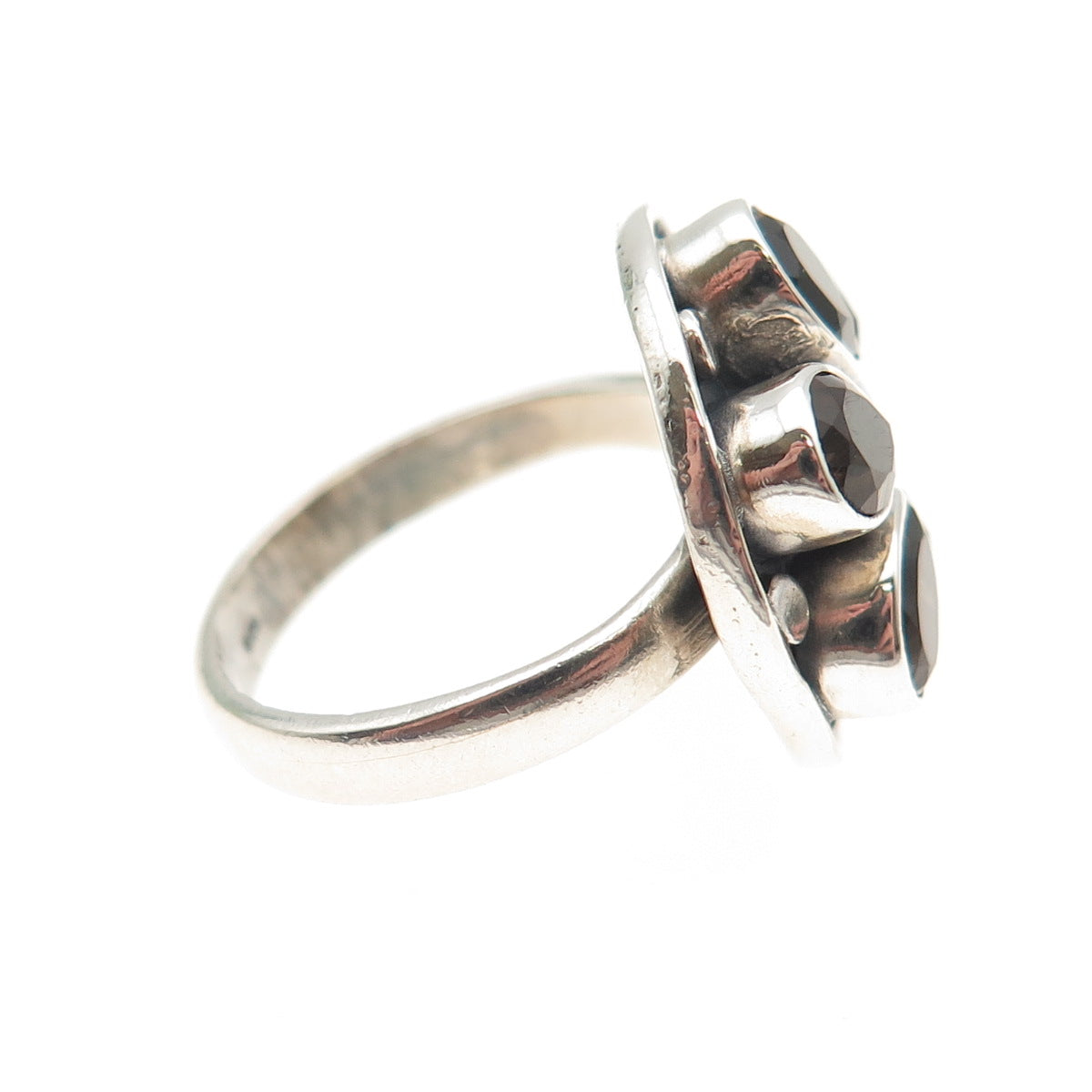 925 Sterling Silver Vintage Real Smoky Quartz Modernist Flower Ring Size 5
