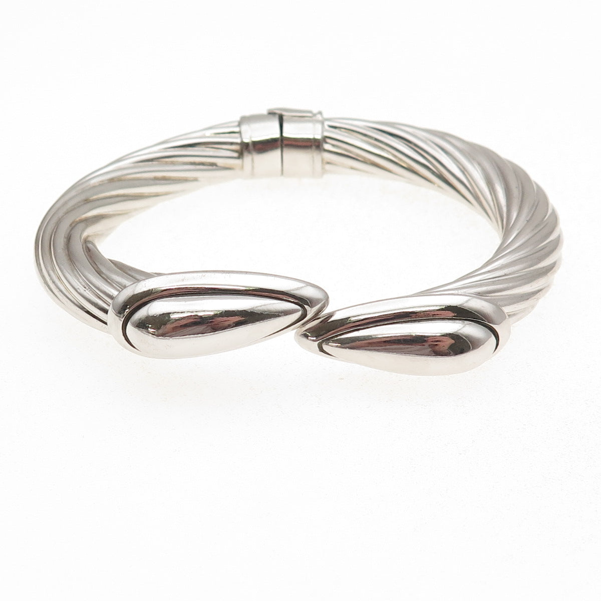 925 Sterling Silver Vintage Modernist Teardrop Bangle Bracelet 7.25"