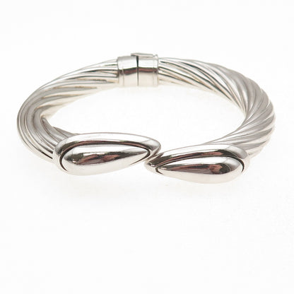 925 Sterling Silver Vintage Modernist Teardrop Bangle Bracelet 7.25"