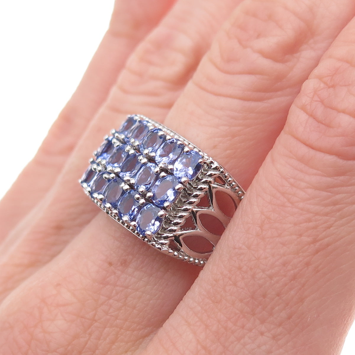 925 Sterling Silver Real Oval-Cut Tanzanite Cluster Ring Size 8