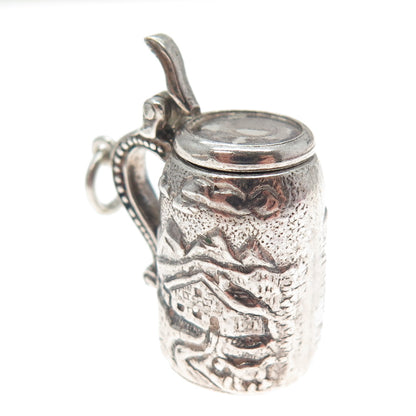 800 Silver Antique Beer Stein Mountain Town Locket 3D Charm Pendant