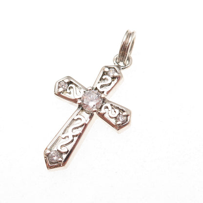 Ross Simons 925 Sterling Silver Round-Cut C Z Cross Charm Pendant