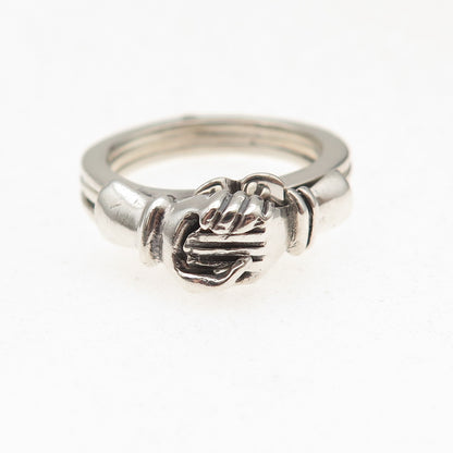925 Sterling Silver Vintage Mexico Irish Claddagh Oxidized Folding Ring Size 6