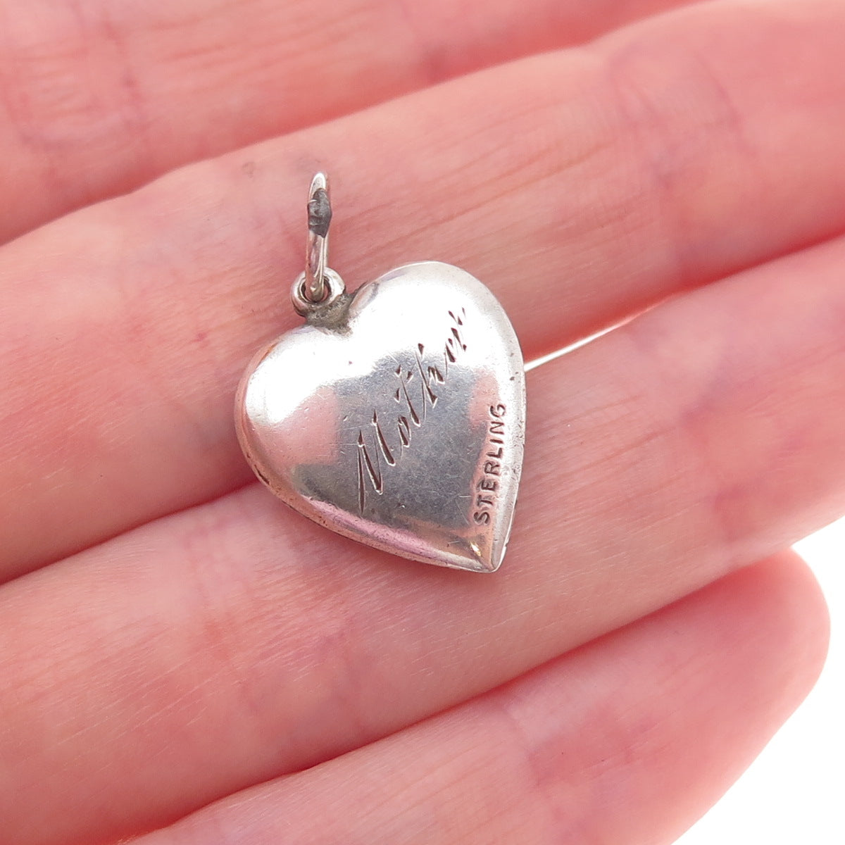 925 Sterling Silver Antique Art Deco Engraved Chatelaine Heart Charm Pendant