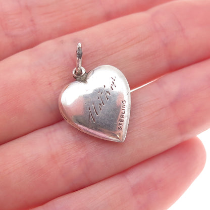 925 Sterling Silver Antique Art Deco Engraved Chatelaine Heart Charm Pendant