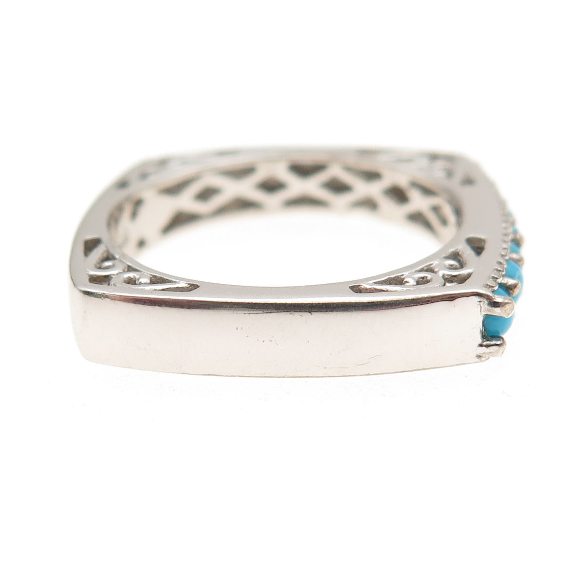 Chuck Clemency 925 Sterling Silver Real Turquoise Square Band Ring Size 8.25