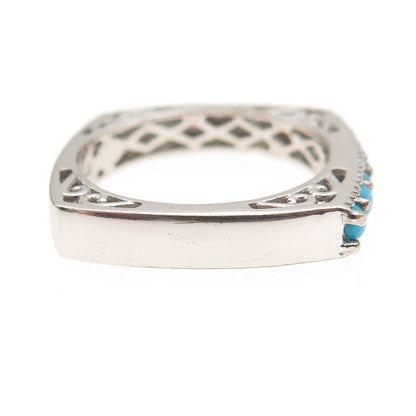 Chuck Clemency 925 Sterling Silver Real Turquoise Square Band Ring Size 8.25