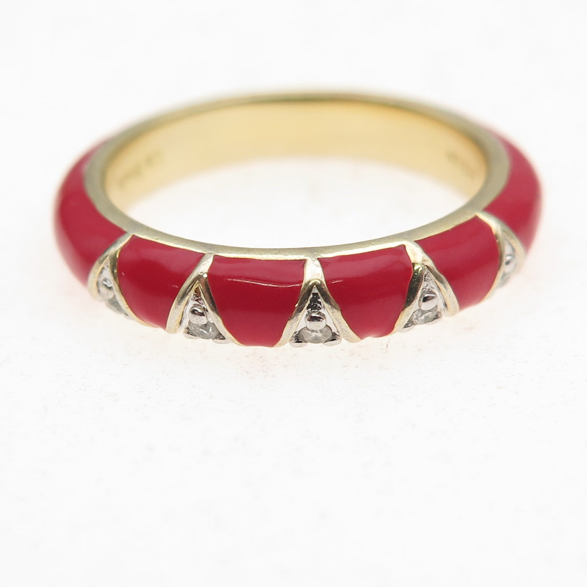 La Soula 925 Sterling Silver Gold Plated Enamel Real Diamond Band Ring Size 7