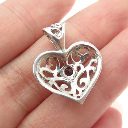 KABANA 925 Sterling Silver Vintage Real Amethyst Gemstone Heart Ornate Pendant