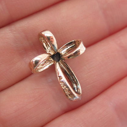 ROSS SIMONS 925 Sterling Gold Plated Diamond Accent Sapphire Cross Slide Pendant