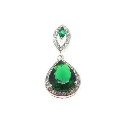 925 Sterling Silver Real Peridot Gemstone & C Z Teardrop Pendant