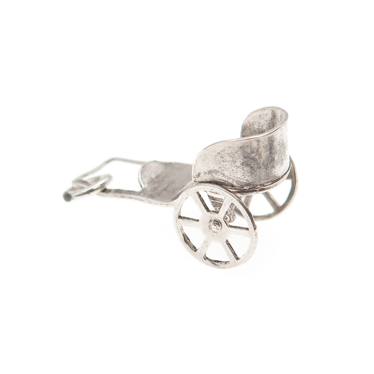 925 Sterling Silver Vintage Mexico Baby Carriage Oxidized 3D Mini Charm Pendant
