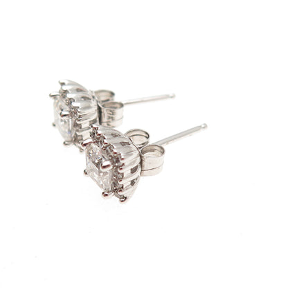 925 Sterling Silver Asscher & Round-Cut C Z Stud Earrings