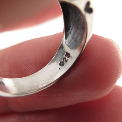 Chapal Zenray 925 Sterling Vintage Modernist Heart & Ribbed Oxidized Ring Size 8