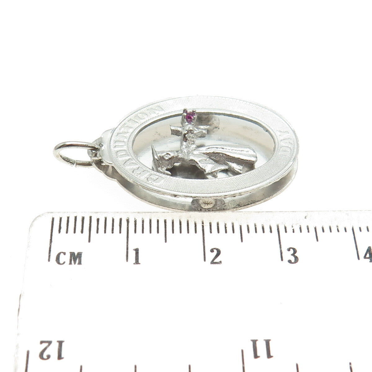 925 Sterling Silver Vintage Pink Rhinestone "Graduation Day" Student Pendant