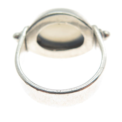 925 Sterling Silver Vintage Real Agate Modernist Ring Size 6