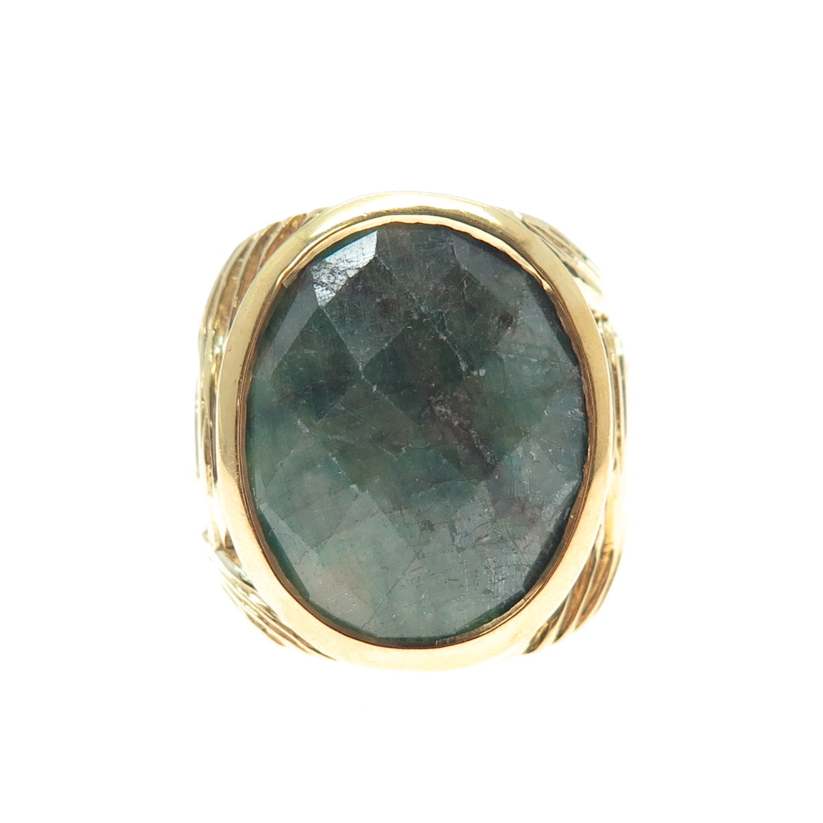 CHAPAL ZENRAY 925 Sterling Silver Gold Plated Real Emerald Ring Size 5.25