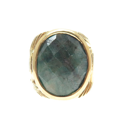 CHAPAL ZENRAY 925 Sterling Silver Gold Plated Real Emerald Ring Size 5.25