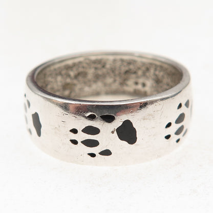 Silver Fox Old Pawn 925 Sterling Vintage Enamel Wolf Paw Band Ring Size 12