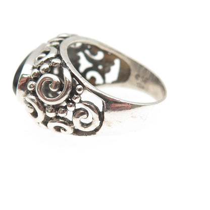 Sidney Evan 925 Sterling Silver Vintage Real Black Onyx Spiral Ring Size 7