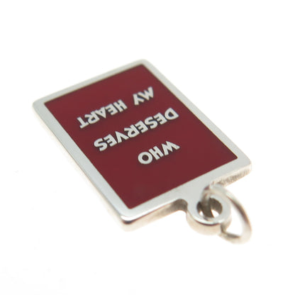 925 Sterling Silver Red Enamel "Who Deserves My Heart" Minimalist Charm Pendant