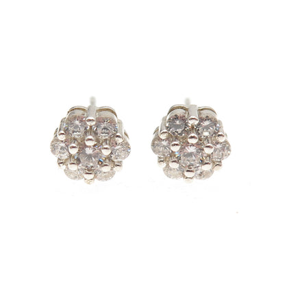 925 Sterling Silver Round-Cut C Z Floral Stud Earrings