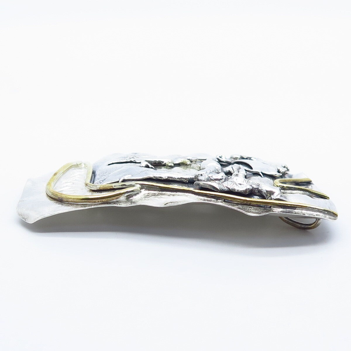 925 Sterling Silver 2-Tone Vintage Modernist Pin Brooch / Pendant