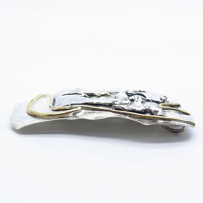 925 Sterling Silver 2-Tone Vintage Modernist Pin Brooch / Pendant