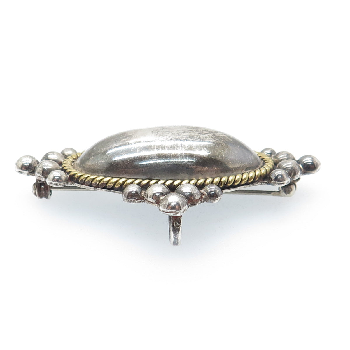 LATON 925 Sterling Silver 2-Tone Vintage Mexico Dome Oxidized Pin Brooch Pendant