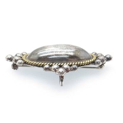 LATON 925 Sterling Silver 2-Tone Vintage Mexico Dome Oxidized Pin Brooch Pendant