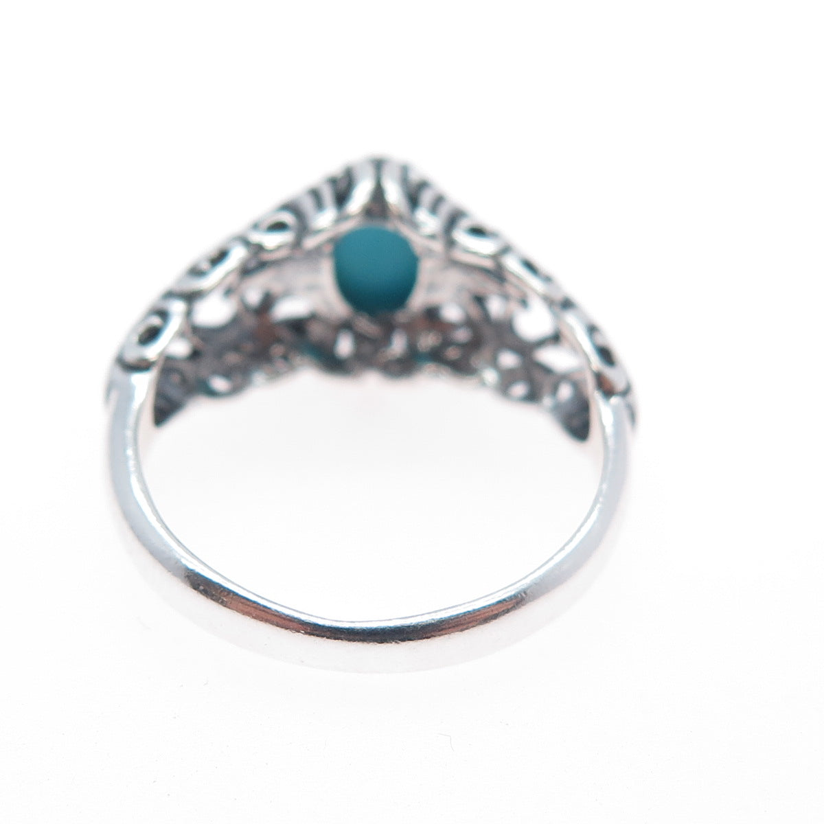 SHUBE 925 Sterling Silver Vintage Real Turquoise Heart Oxidized Ring Size 7.25
