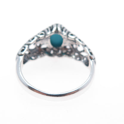 SHUBE 925 Sterling Silver Vintage Real Turquoise Heart Oxidized Ring Size 7.25