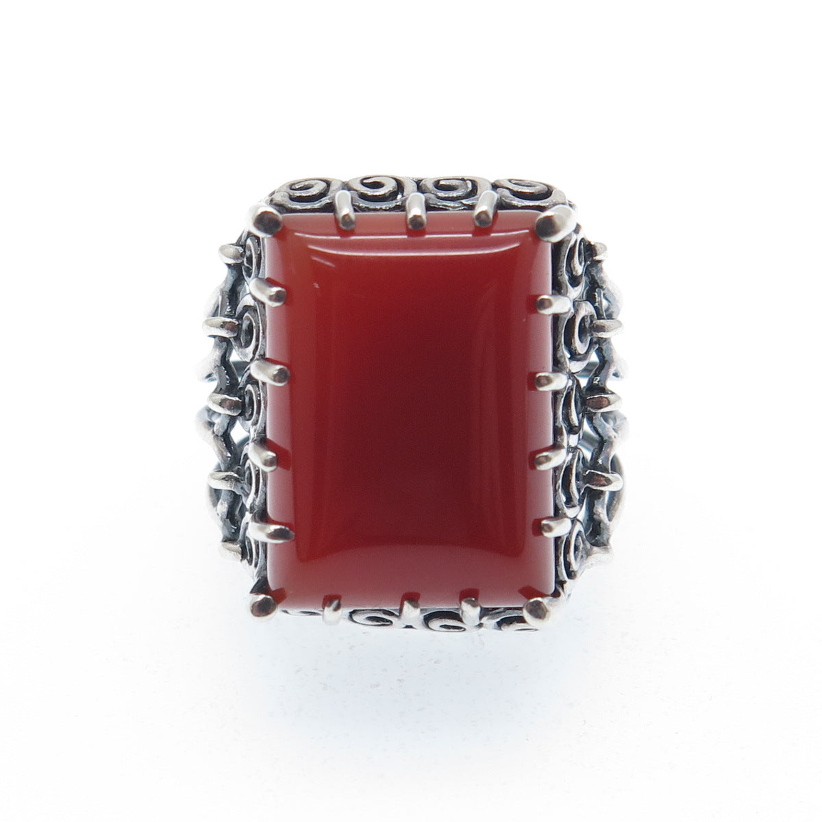 925 Sterling Silver Vintage Real Carnelian Modernist Oxidized Ring Size 6