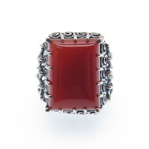 925 Sterling Silver Vintage Real Carnelian Modernist Oxidized Ring Size 6