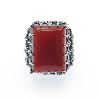 925 Sterling Silver Vintage Real Carnelian Modernist Oxidized Ring Size 6