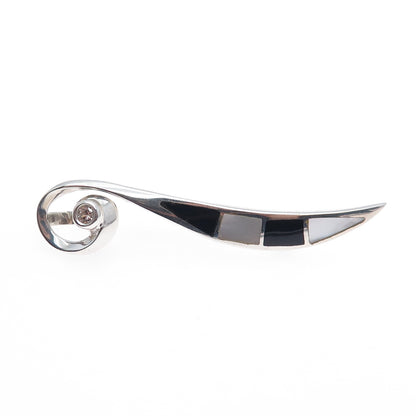 925 Sterling Silver Vintage Real Black Onyx White Topaz MOP Pin Brooch / Pendant
