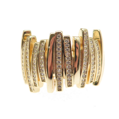 925 Sterling Silver Gold Plated Round-Cut C Z Modernist Ribbed Ring Size 9.25