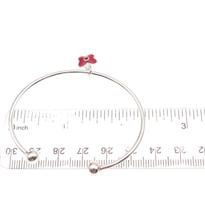 925 Sterling Silver Red Enamel & C Z Butterfly Charm Adjustable Bracelet 5.75"