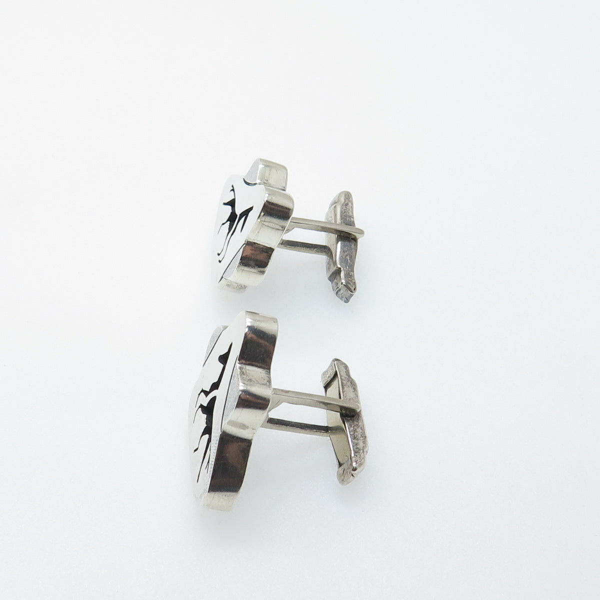 LOS CASTILLO Sterling Silver Vintage Mexico Tribal Horse Shadow Box Cufflinks