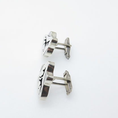 LOS CASTILLO Sterling Silver Vintage Mexico Tribal Horse Shadow Box Cufflinks