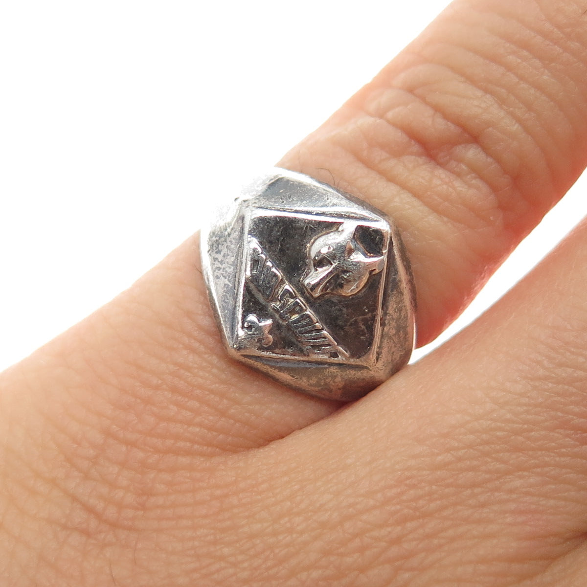 VARGAS 925 Sterling Silver Vintage Boy Scouts Oxidized Signet Ring Size 4