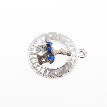MARC MERCY 925 Sterling Silver Vintage Rhinestone Happy Birthday Charm Pendant