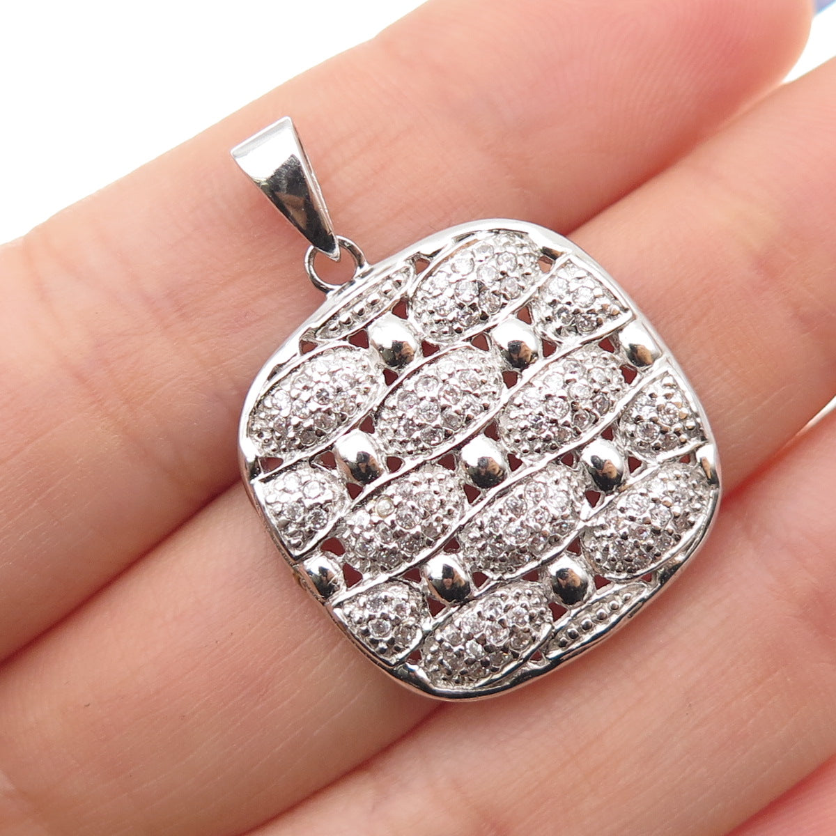 925 Sterling Silver Round-Cut C Z Modernist Charm Pendant
