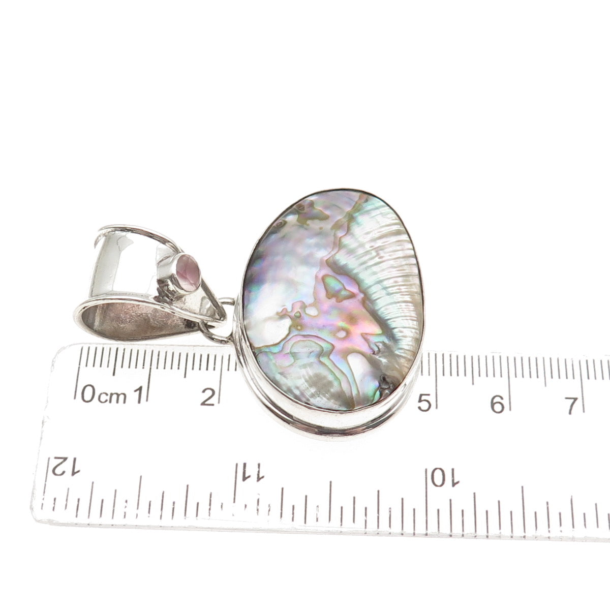 925 Sterling Silver Vintage Real Abalone Shell Modernist Pendant