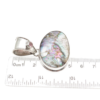 925 Sterling Silver Vintage Real Abalone Shell Modernist Pendant