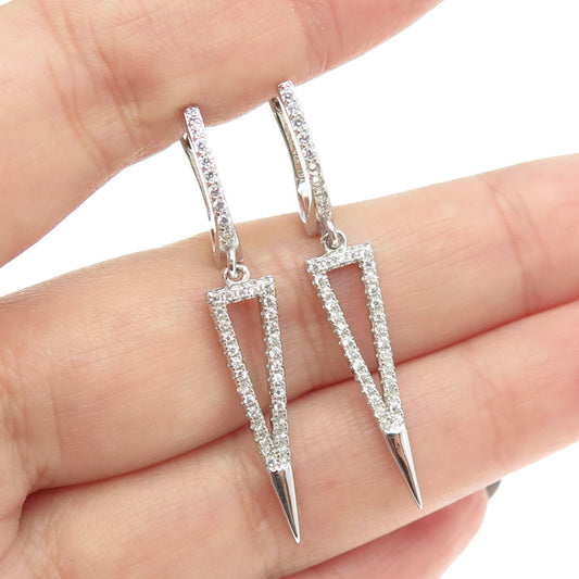 925 Sterling Silver Pave C Z Geometric Dangling Earrings