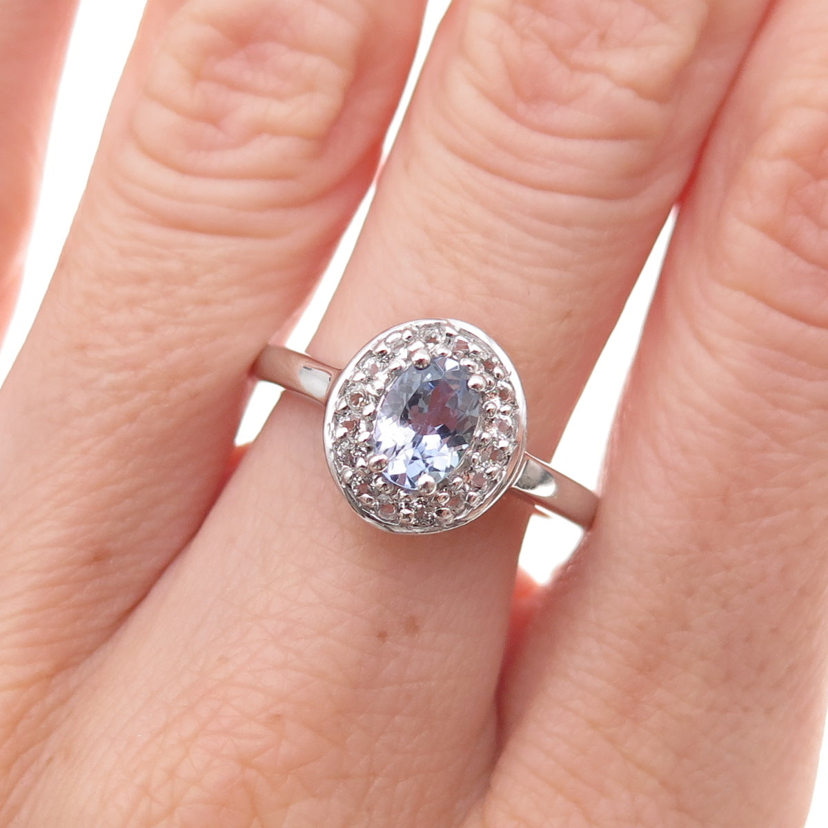 925 Sterling Silver Real Tanzanite & White Topaz Ring Size 8