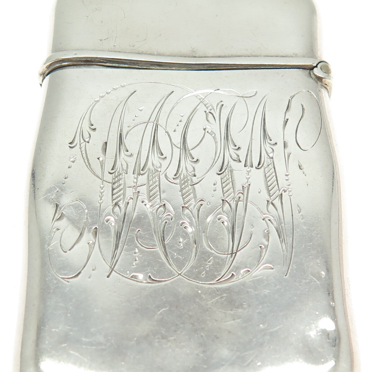 925 Sterling Silver Antique Art Deco Engraved "M&W" Collectable Vesta Match Case